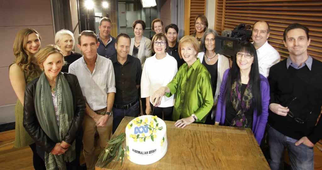 Australian Story presenter Caroline Jones with team