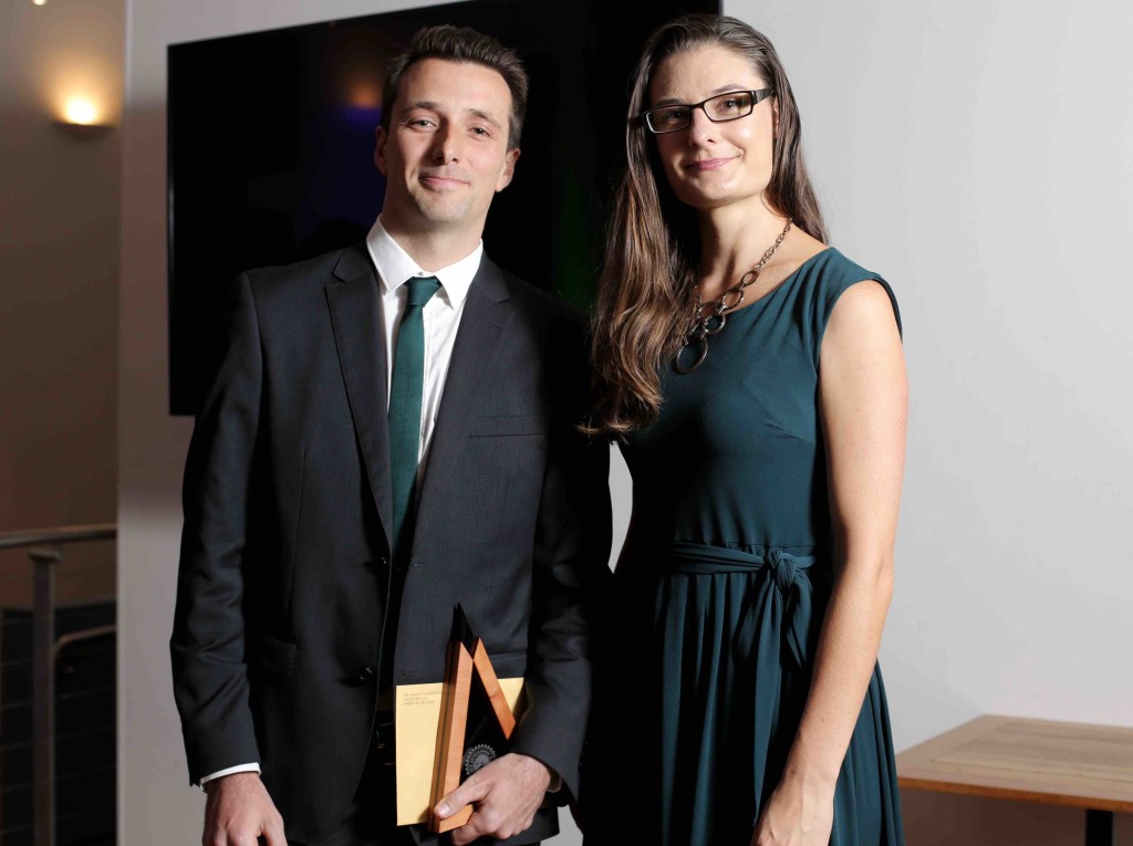 Tasmanian Journalist of the Year Michael Atkin presented by Katelin McInerney from MEAA