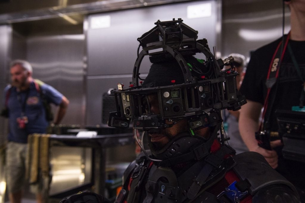 Will Smiths stunt double wears the custom camera head-mount