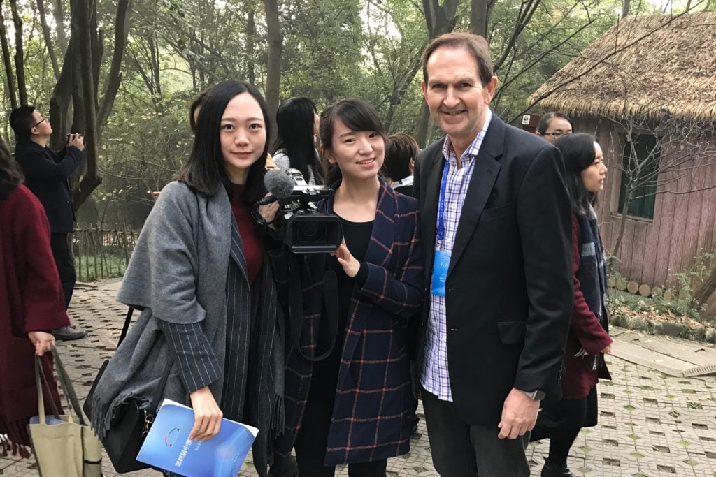 Mediaweek's James Manning with Ellen Zhang and a colleague from Chengdu Radio & Television