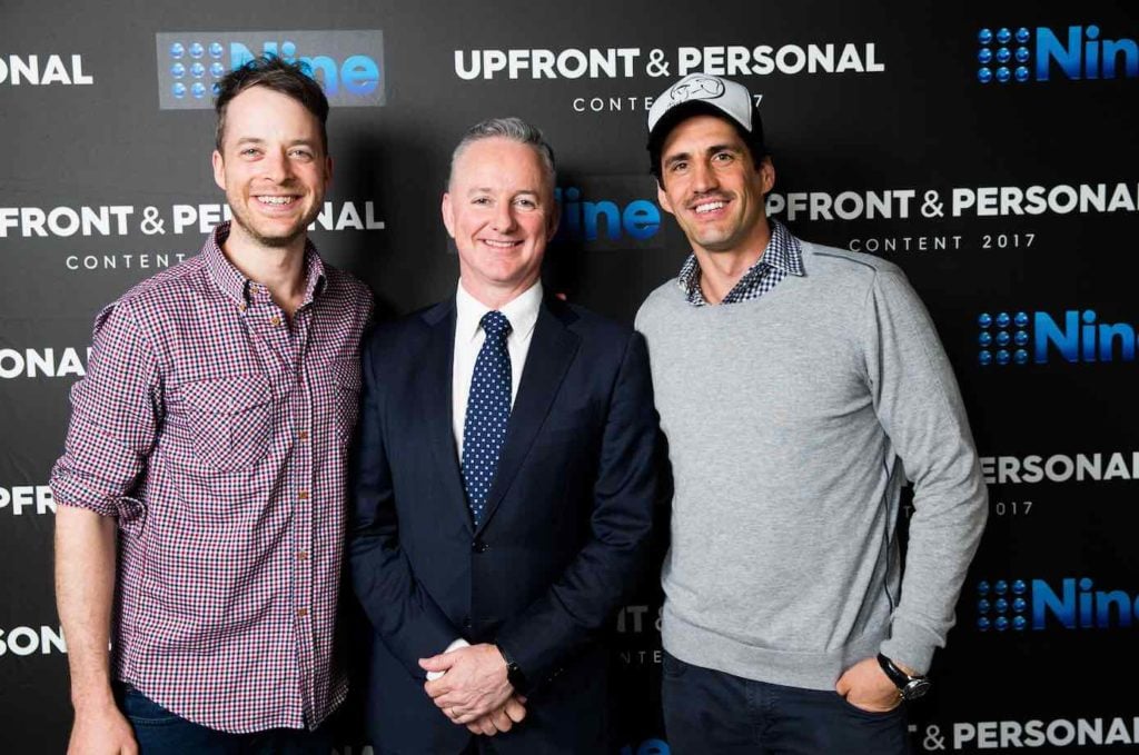 Hamish Blake, Nine CEO High Marks and Andy Lee at Nine Upfront 