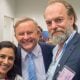 Anthony Albanese with actors Leah Vandenberg and Hugo Weaving in Canberra