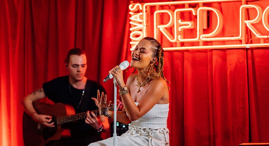 Rita Ora red room