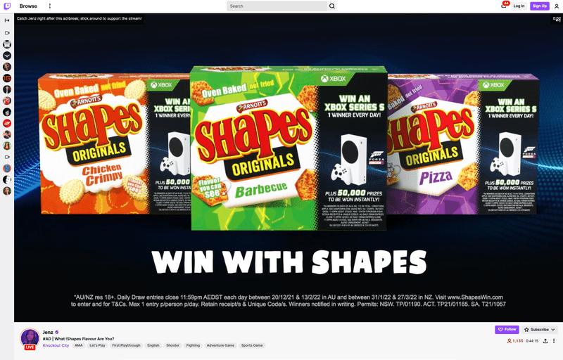 Arnott's Group Shapes x Twitch