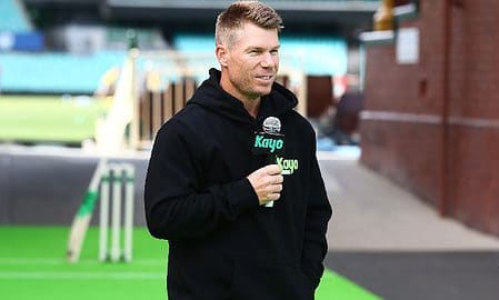 David Warner presenting