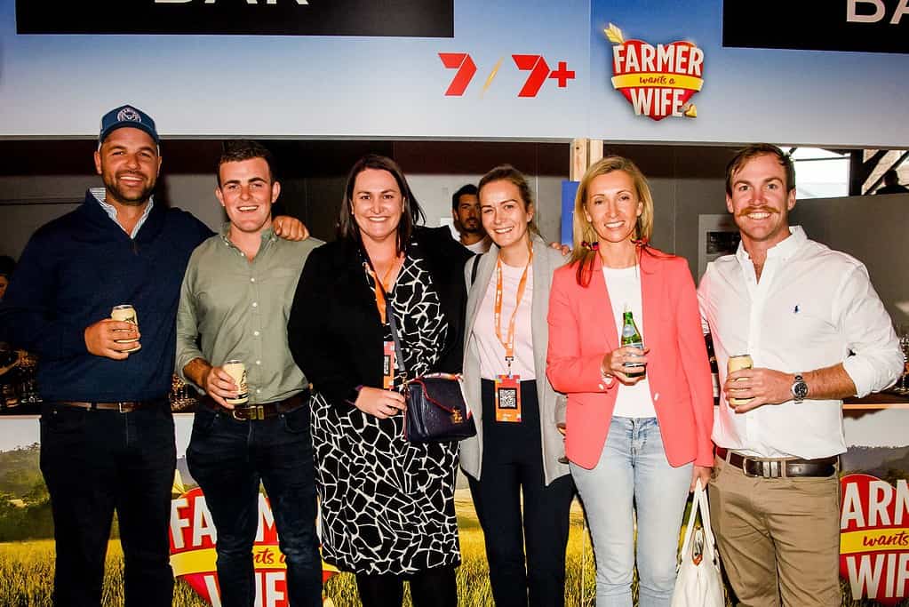 Farmers Brad, Brenton and David with Seven’s Natalie Harvey, Katie Finney and Georgie Nichols