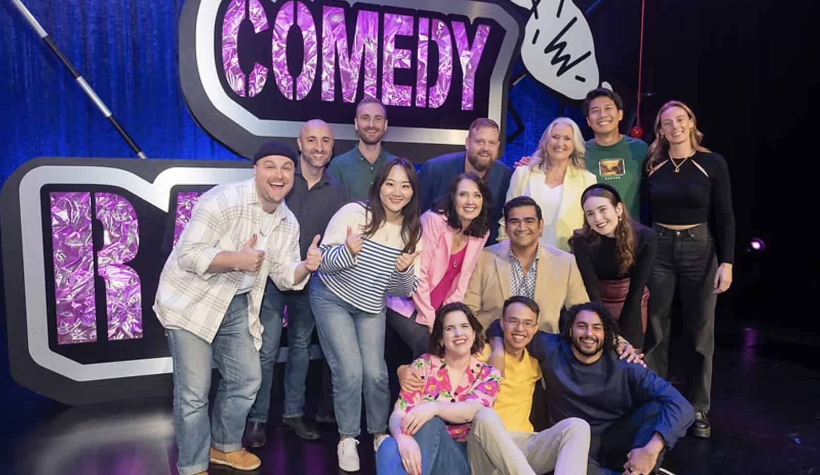 Dilruk Jayasinha and the RAW Comedy 2023 finalists. SBS