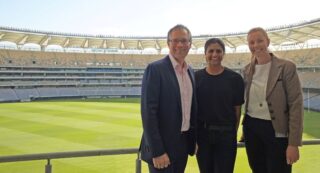 KOJO - L-R Chris Loftus-Hills, Optus Stadium at VenuesLive, Chantella Perera, KOJO, Rebecca Purcell, Optus Stadium at VenuesLive