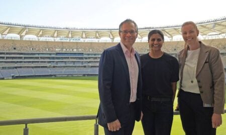 KOJO - L-R Chris Loftus-Hills, Optus Stadium at VenuesLive, Chantella Perera, KOJO, Rebecca Purcell, Optus Stadium at VenuesLive