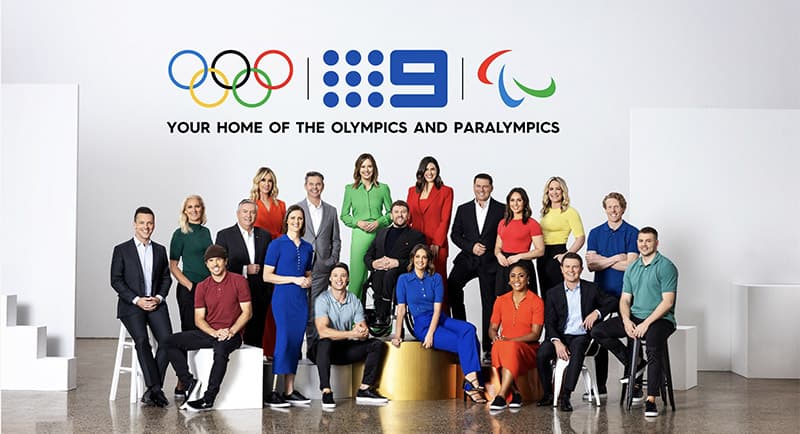 Paris 2024 commentators: Front row: James Bracey, Mitch Tomlinson, Ellie Cole, Ryan Williams, Brooke Boney, Sera Naiqama, Alex Cullen and Drew Mitchell Back row: Kerri Pottharst, Eddie McGuire, Leila McKinnon, Todd Woodbridge, Ally Langdon, Dylan Alcott, Sarah Abo, Karl Stefanovic, Georgie Parker, Kate Bates and Steve Hooker