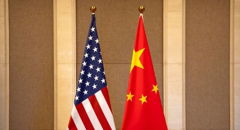 United States and Chinese flags Mark Schiefelbein