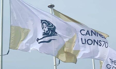 The Cannes Lions International Festival of Creativity flags with logo