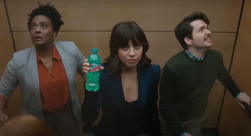 Aubrey Plaza having a blast by Mountain Dew, Super Bowl LVIII 2024 ads