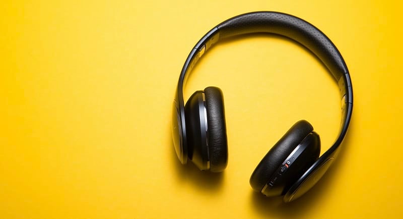 Headphones on yellow background