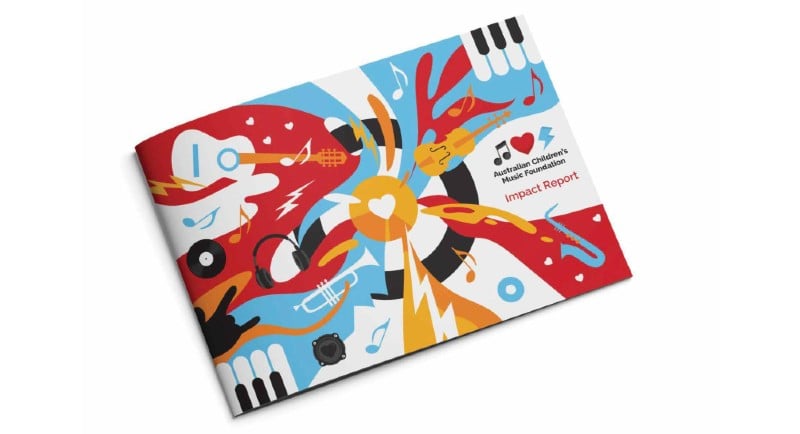 Australian Children’s Music Foundation relaunches brand via Guts Creative impact report mockup