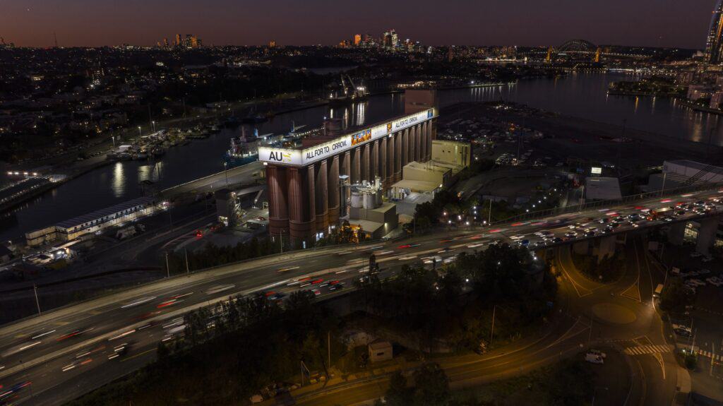 ooh! Glebe Island Silos using Ecobanner for Nike FIFA World Cup Campaign