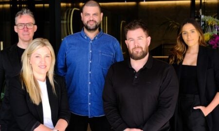 Publicis Groupe ANZ Fluent Team. Pictured: Peter Galmes, Skye Lambley, Dan Tintner, Davy Rennie & Christine Yangoyan