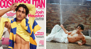 Cover of Cosmopolitan and man lying on ground