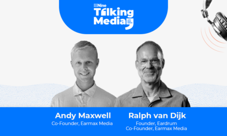Andy Maxwell and Ralph van Dijk with logo of Talking Media