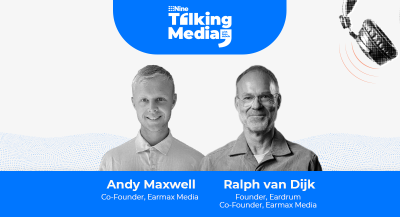 Andy Maxwell and Ralph van Dijk with logo of Talking Media