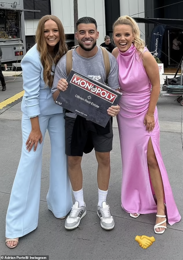 The Block winners, sisters Maddy and Charlotte, with billionaire Adrian Portelli. Source: Instagram. 