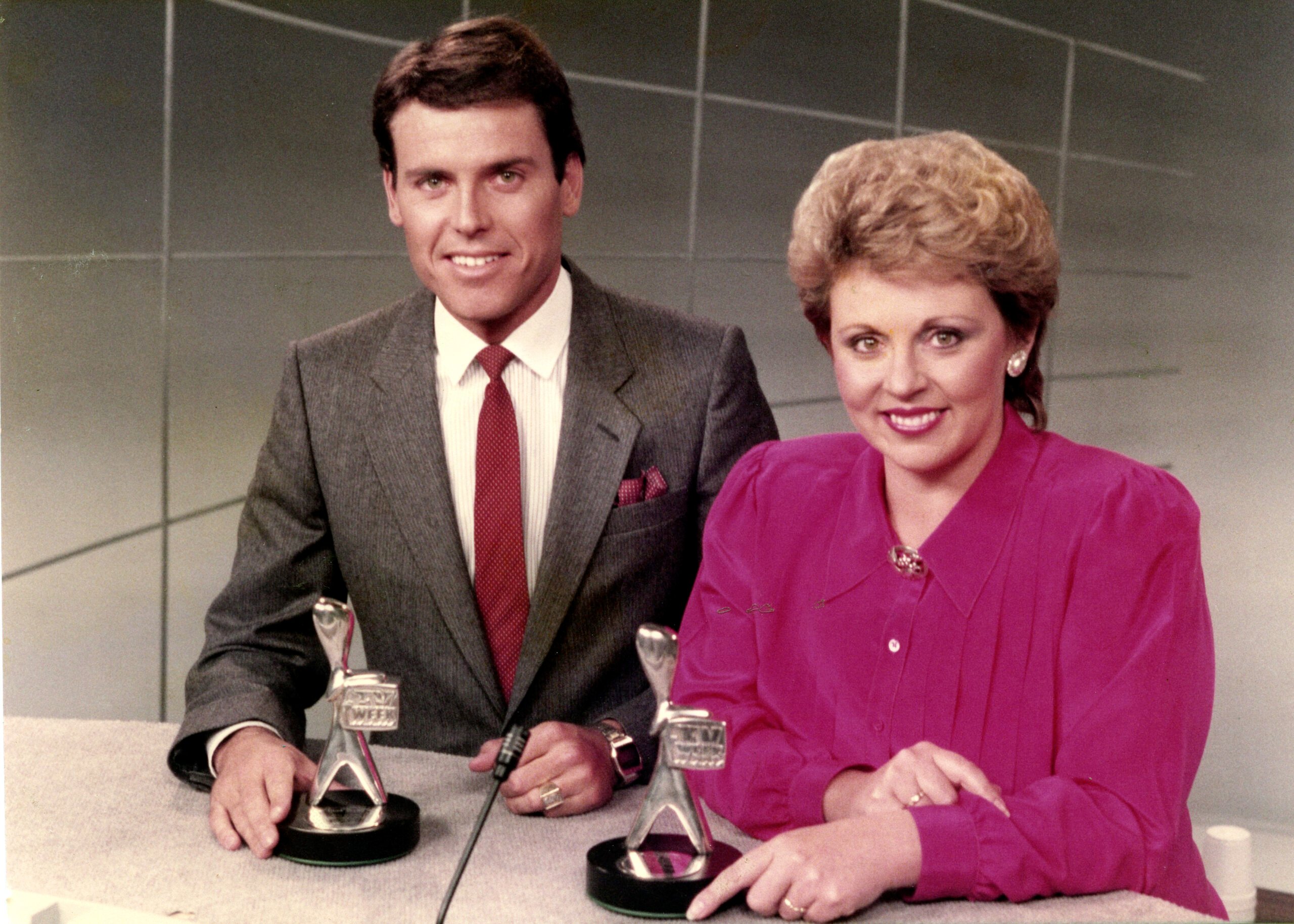 Seven Network’s Rick Ardon and Susannah Carr in 1986.