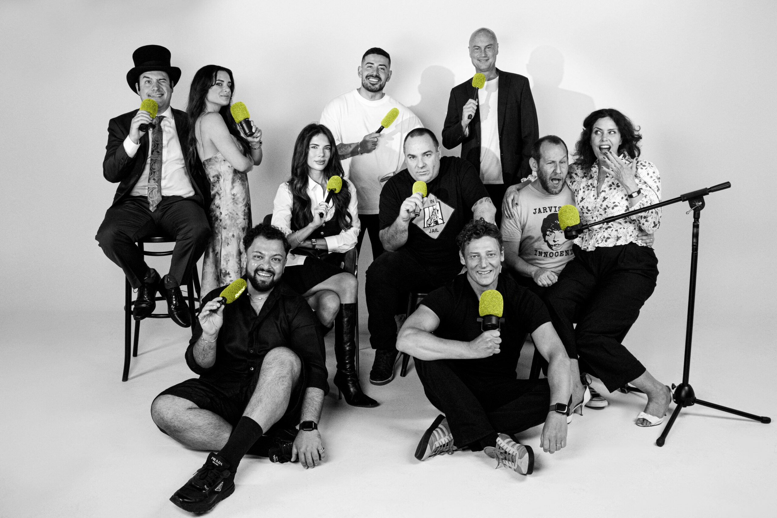 L-R, the Curious Media lineup_ Michael Theo, Poppy Reid, Fuzz Ali, Amy Castano, Jono Castano, Sid Punts, Merrick Watts (front), Steve Grace (back), Ben Lee, Ione Skye - Credit Jess Macc.