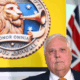 Clive Palmer standing behind a poster