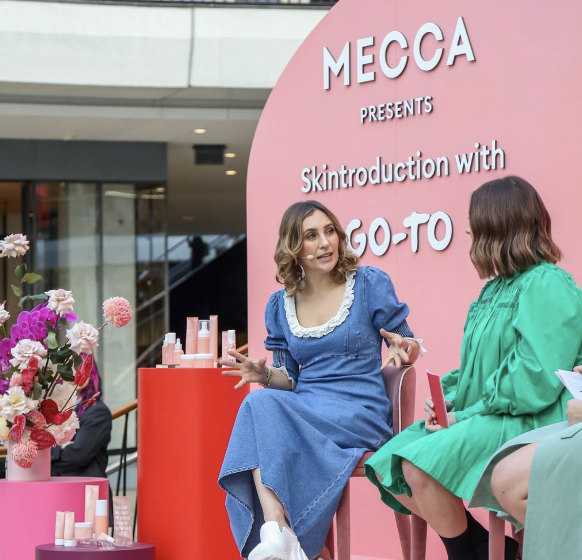 Zoë Foster Blake chatting about her skincare brand Go-To during a Mecca event