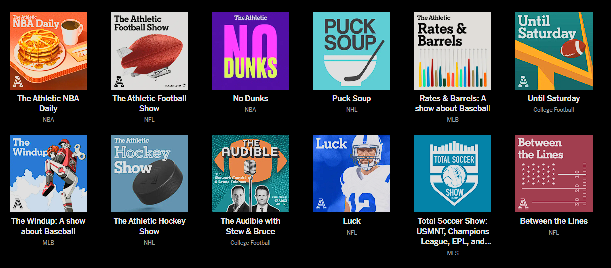 'The Athletic' featured podcasts.