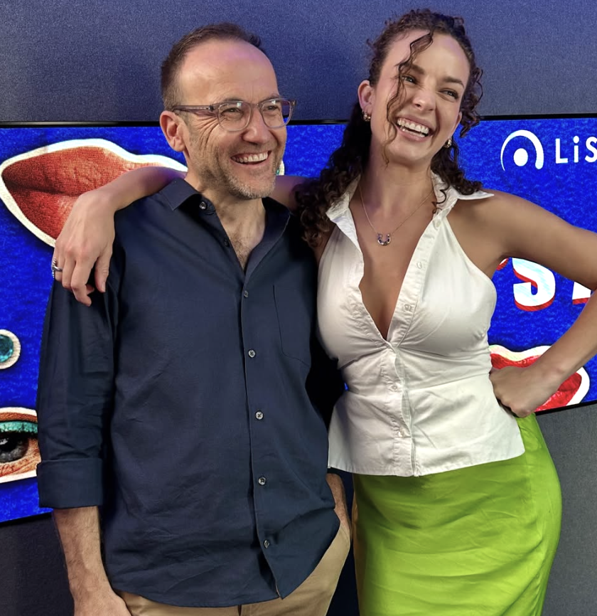 Chatfield with Greens leader Adam Bandt who appeared on her podcast
