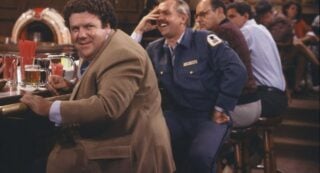 George Wendt on the set of 'Cheers'