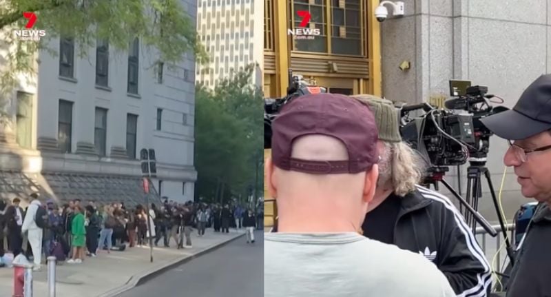 (L-R) The queues outside the court and the camera operators gathering outside to capture the 'perfect shot'