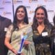 Winners of the Our Watch Award for Excellence in Reporting on Violence Against Women, The ABC’s News Breakfast Team, from left Executive Producer Tyson Shine, Producer Tavleen Singh and Anchor Bridget Brennan with Our Watch’s Regan Mitchell.