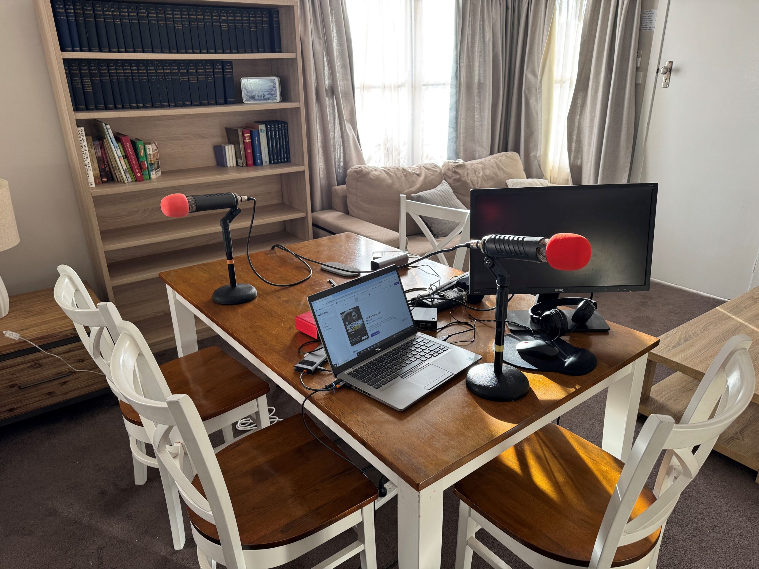 The dining room table set-up where Brooke and the team records 'The Mushroom Chef' podcast