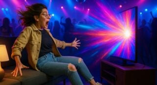 Woman watches Foxtel music channels in a nightclub