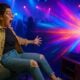 Woman watches Foxtel music channels in a nightclub