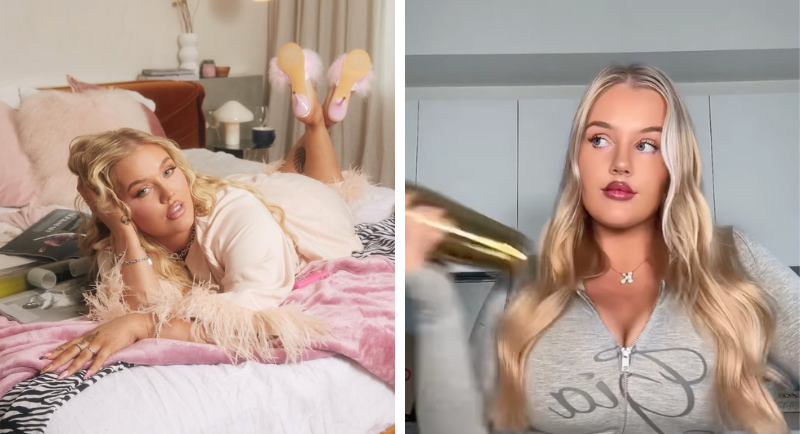 Kayla jade on a bed and mixing a cocktail