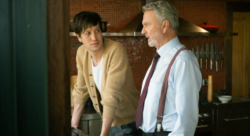 Marlon Williams as Xavier Colby and Sam Neill as Brett Colby in The Twelve: Cape Rock Killer