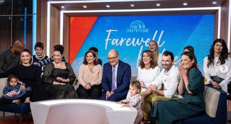Kochie and the family gathered on the Sunrise set for his farewell