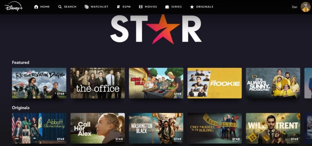 Star vertical on Disney Plus screenshot