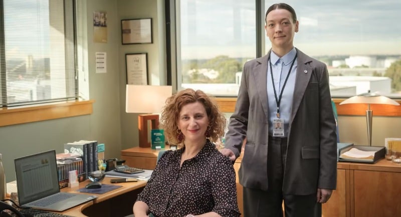 Promotional image for The Office featuring Felicity Ward