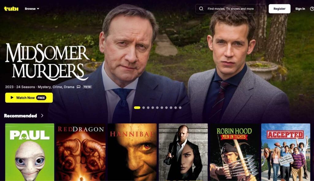 Tubi Homepage screenshot