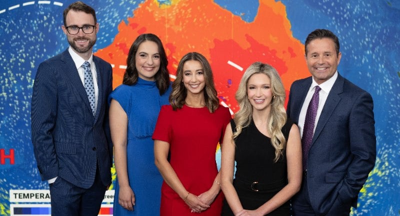 Rob Sharpe, Nikolina Kharoufeh, Tamsin Green, Marina Neuman, Stevie Jacobs. Sky News Weather