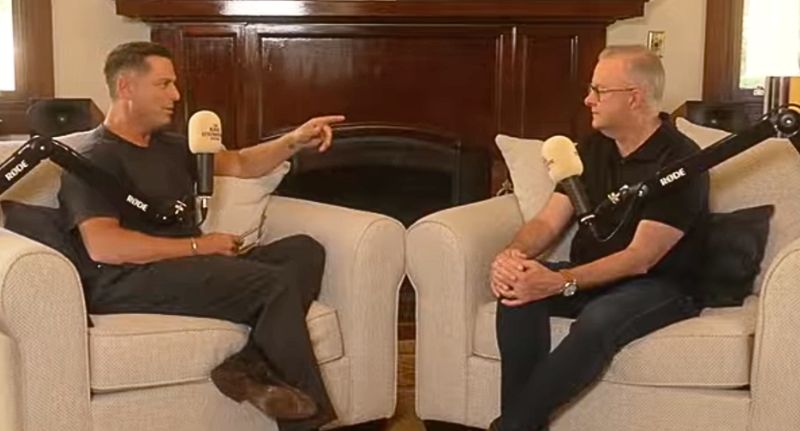 Karl Stefanovic and Anthony Albanese on his podcast 'The Karl Stefanovic Show'. Source: YouTube