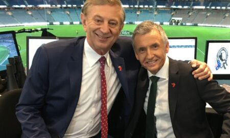 Dennis Cometti AM and Bruce McAvaney. Source: Seven