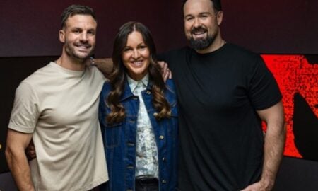The team at Triple M Breakfast with Beau, Cat & Woodsy. Source: SCA