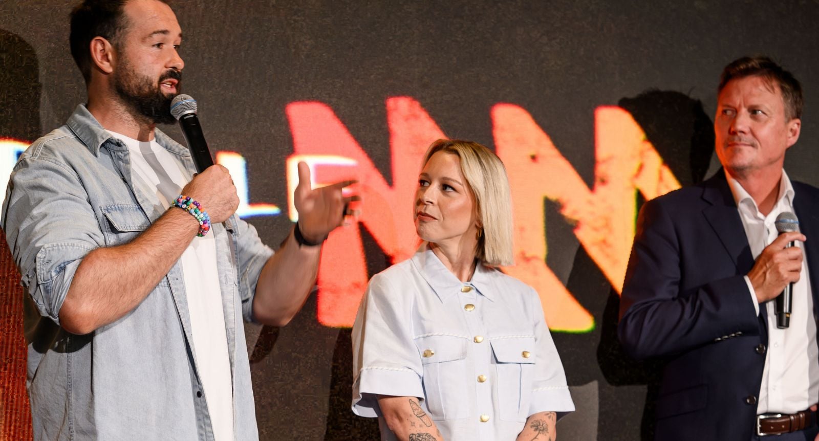 Aaron Woods, Kate McCarthy, and James Brayshaw