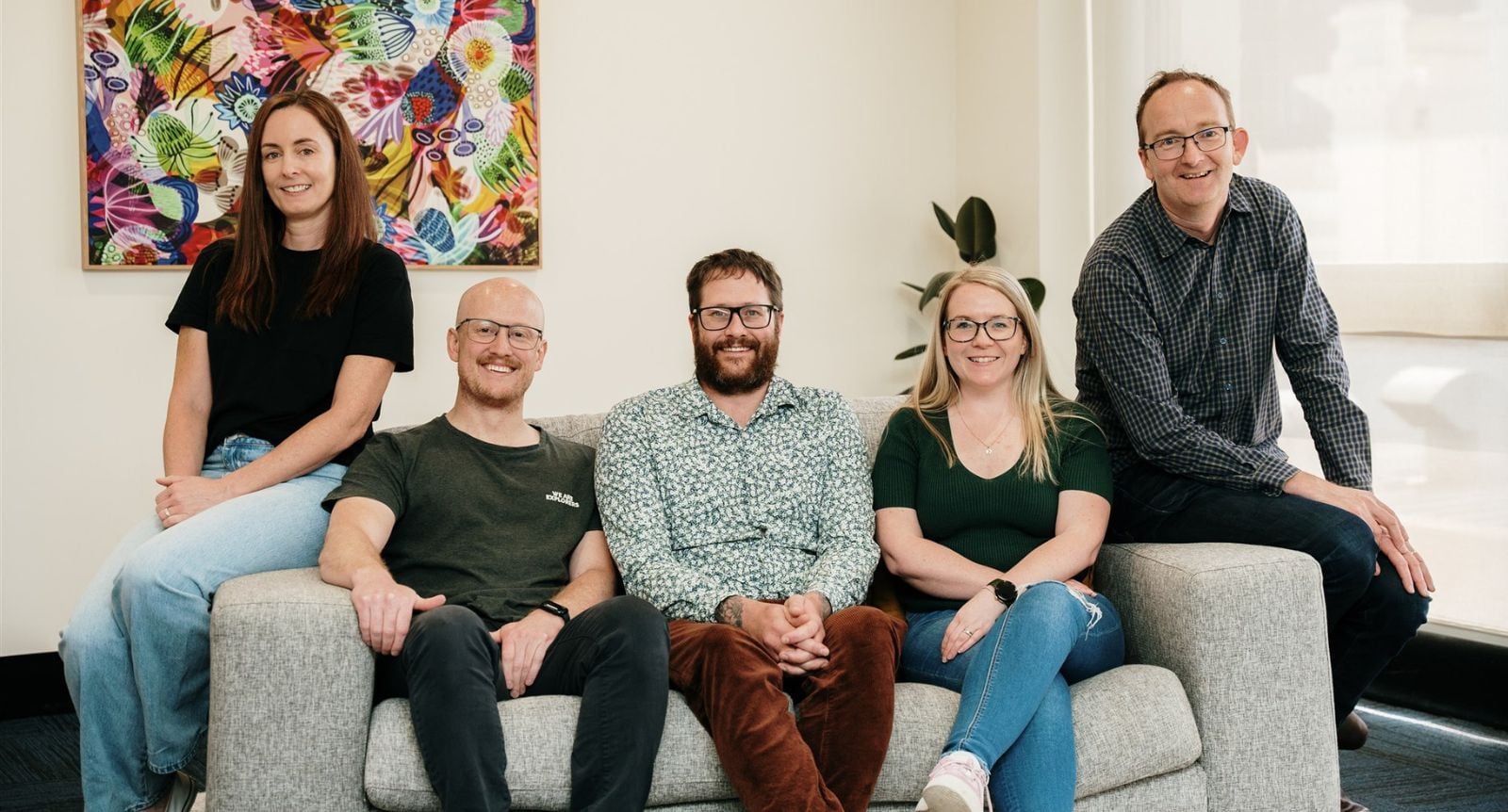 The Abe’s Audio Leadership Team: Rebekah Repacholi, Jaron Ransley, Harry Badcock, Britt Dolbey, and Abe Udy.