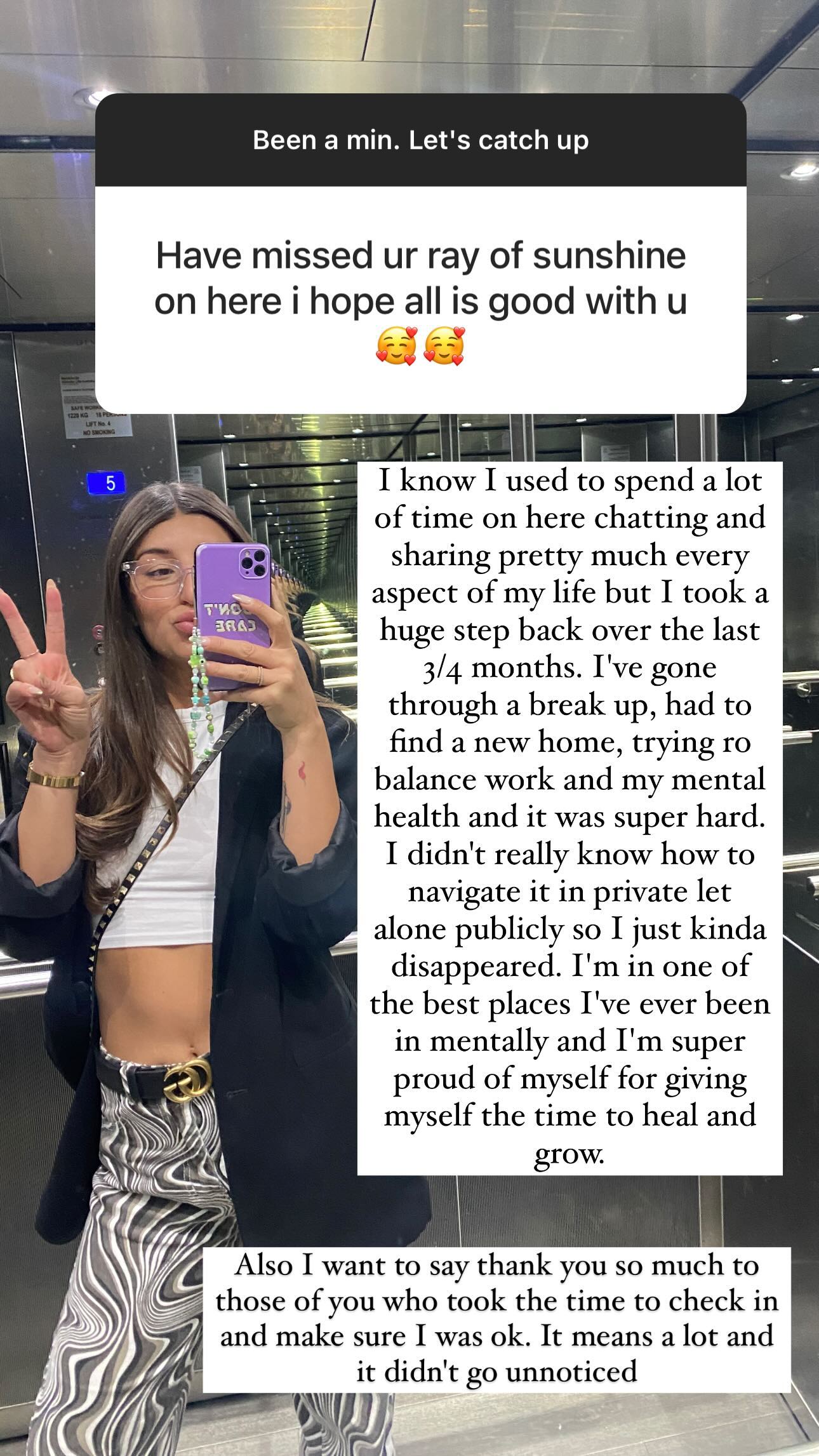 MAFS' Claire Nomarhas takes a mirror selfie while giving fans an update on Instagram.